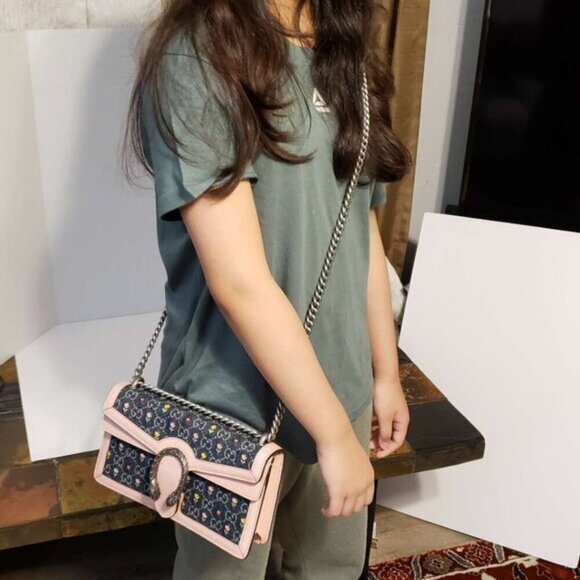 New Denim Floral Embroidered GG Monogram Dollar Calfskin Small Dionysus Bag - Picture 13 of 13